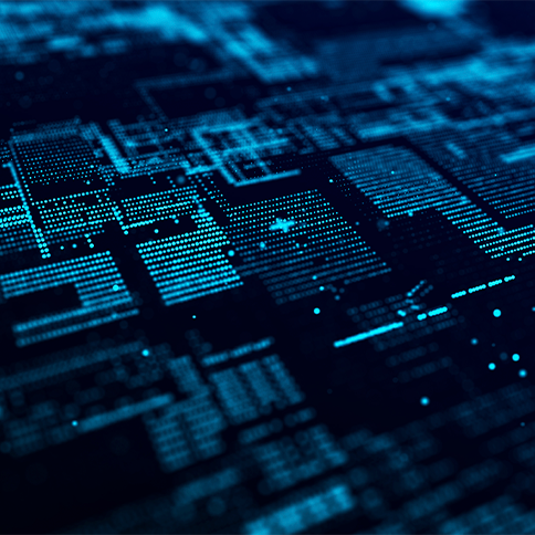 Abstract digital circuit in blue tones.
